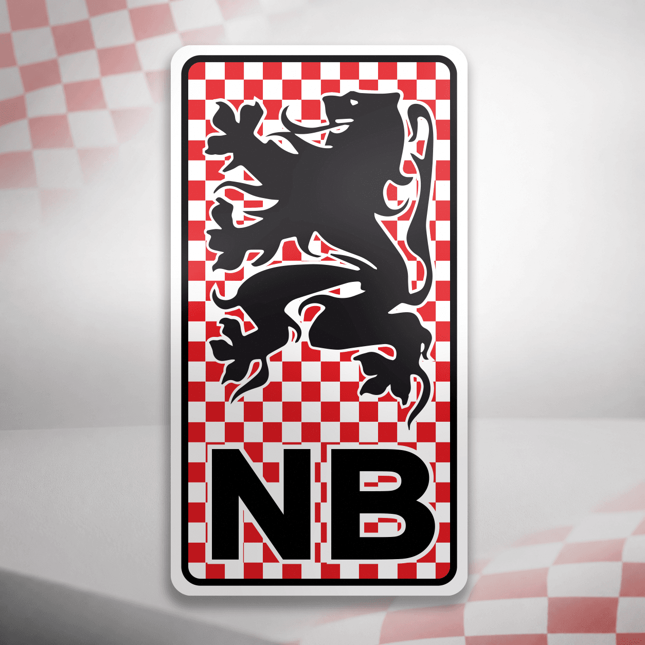 NB rechthoek sticker met Brabantse leeuw op rood-witte vlag